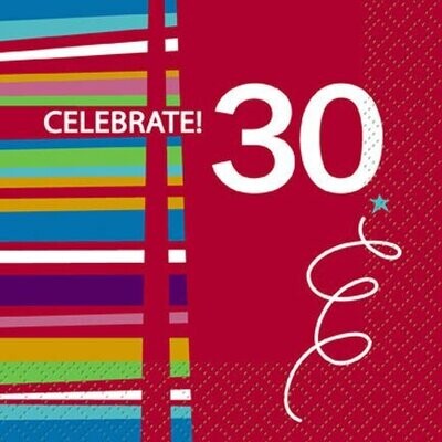 Beverage Napkins- 30th Birthday Celebration- 16pk/2ply - Discontinued
