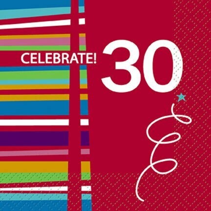 Beverage Napkins- 30th Birthday Celebration- 16pk/2ply - Discontinued
