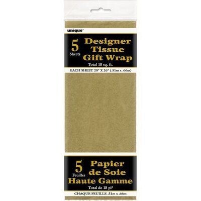 Tissue Gift Wrap- Metallic Gold- 5 Sheets (20&quot;x26&quot; Each)