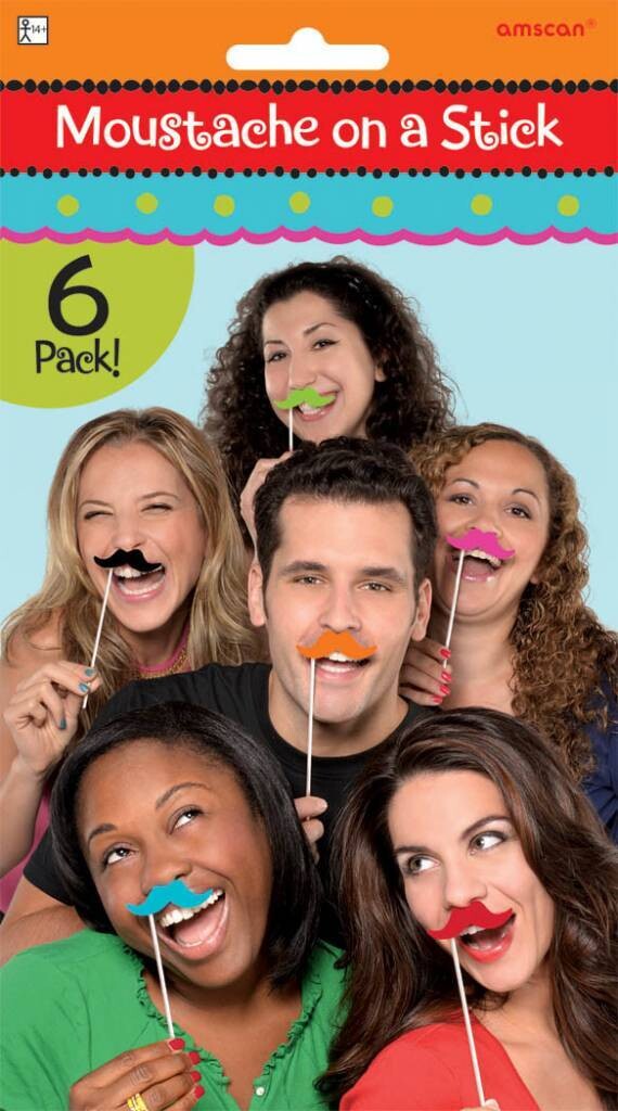 Moustache on a Stick -Fiesta-6pk