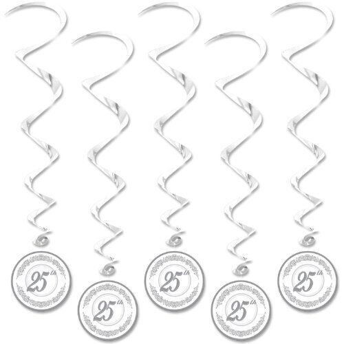 Danglers-Foil Swirl-Silver 25th Anniversary-5pkg-40&quot;