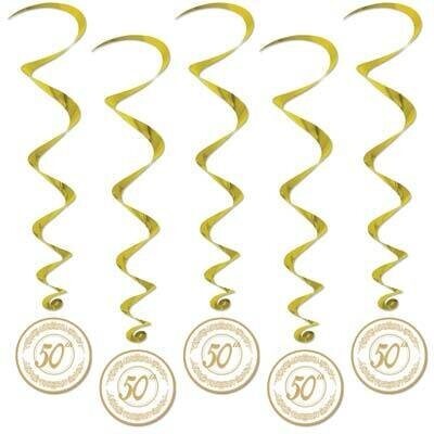 Danglers-Foil Swirl-Golden 50th Anniversary-5pkg-3.4ft