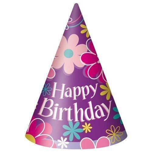 Party Hats-Cone-Blossom Party-8pk-Paper