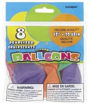 Balloons-Latex-Assorted Pastel Pearlized-12&#39;&#39;-8pk