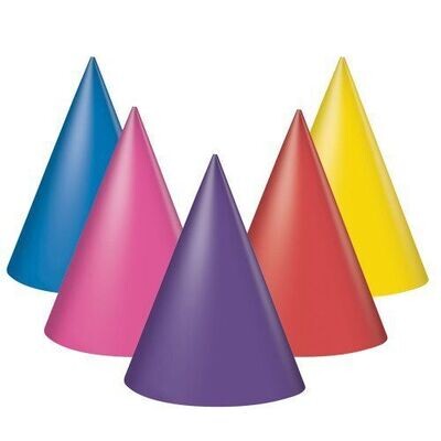 Hats-Cone-Asst. Colors-8pk-Paper