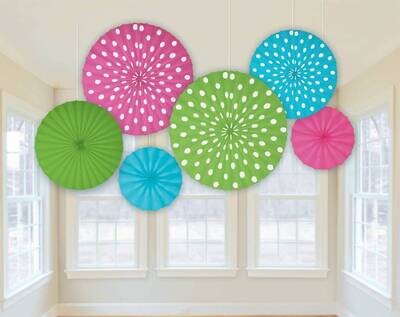 Paper Fan Decoration-Dots Multi Color-6pk