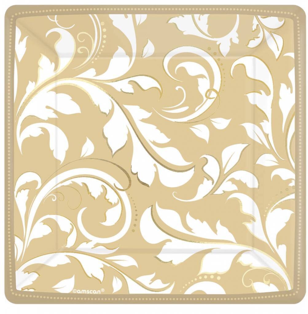 Plates- BEV- Gold Elegant Scroll-8pk - Discontinued