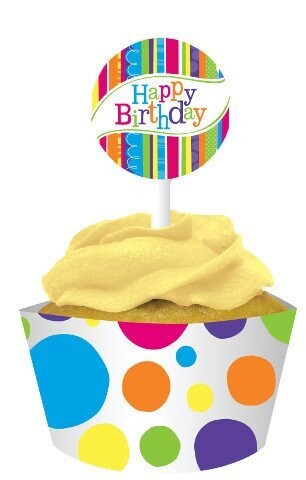 Cupcake Wraps &amp; Toppers-Bright &amp; Bold Birthday-12pkg