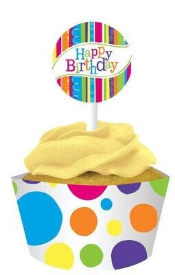 Cupcake Wraps &amp; Toppers-Bright &amp; Bold Birthday-12pkg