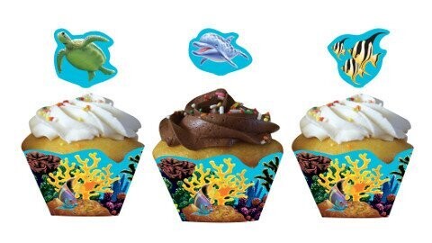 Cupcake Wraps &amp; Toppers-Ocean Party-12pkg