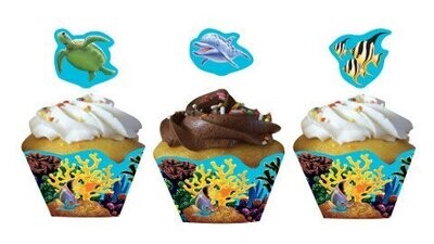 Cupcake Wraps &amp; Toppers-Ocean Party-12pkg