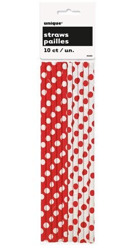 Paper Straws- Blue &amp; White Dots- 10pk/8&quot;