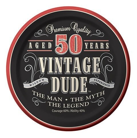 Plate - LN - Vintage Dude 50th - 8pkg