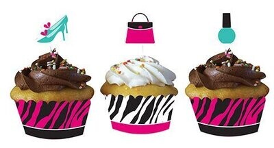Cupcake Wraps &amp; Toppers-Pink Zebra Boutique-12pkg