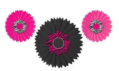 Paper Fans-Pink Zebra-3pkg-8&quot;-12&quot;