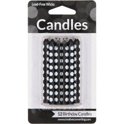 Candles-Black Velvet Dots-12pkg