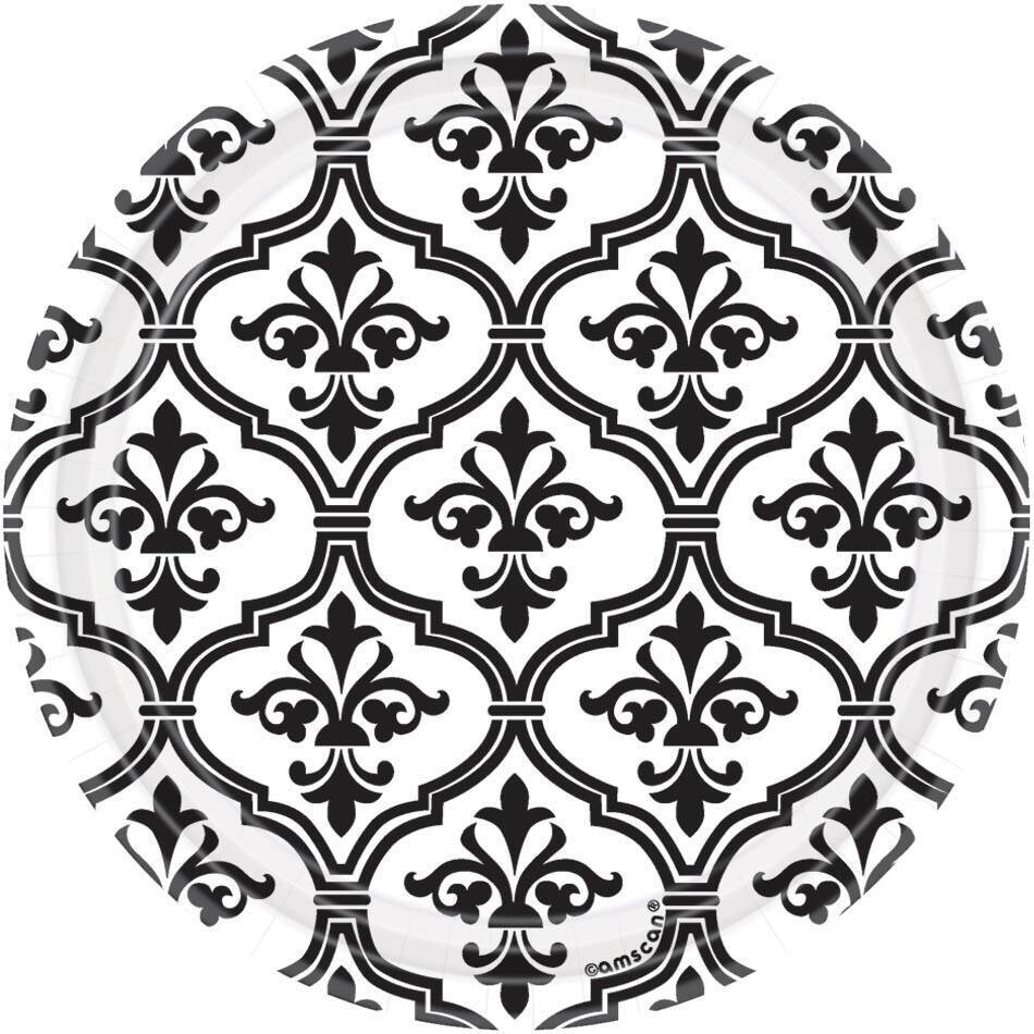 Plates-BEV-Damask &amp; Dots-18pk-Paper