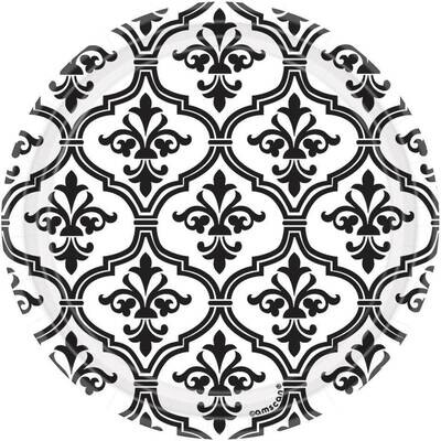 Plates-BEV-Damask &amp; Dots-18pk-Paper