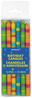 Candles- Stripes-Multi Color-12pk
