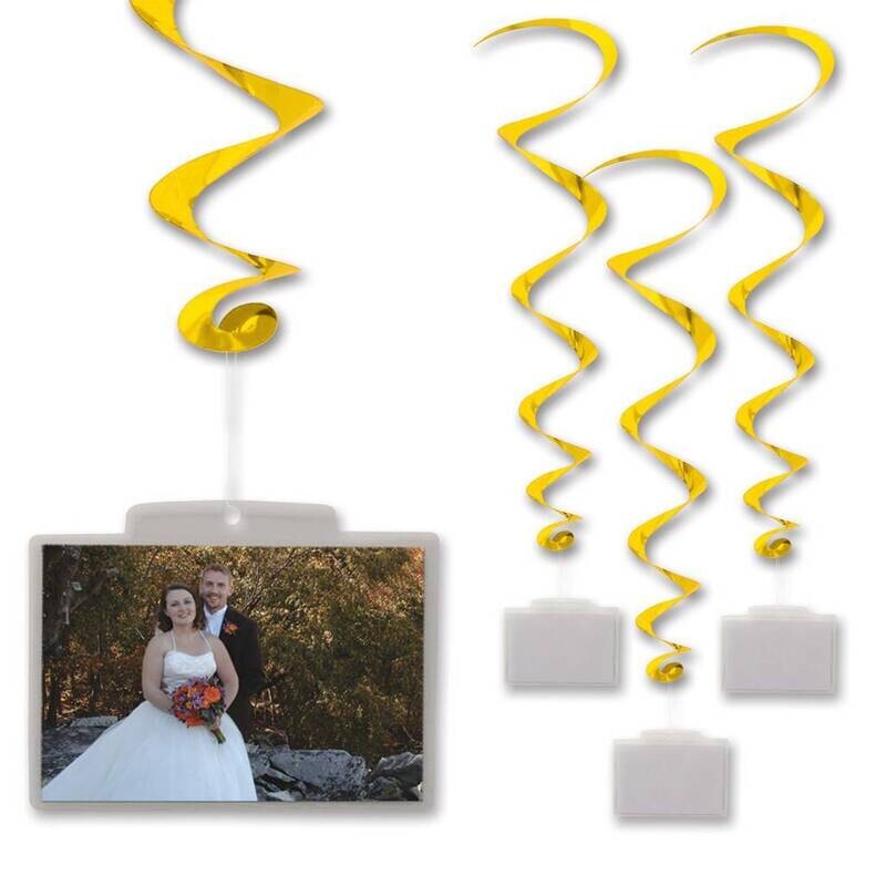 Danglers-Foil Swirl-Golden with Photo Pockets-3pkg-40&quot;
