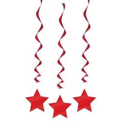 Hanging Decorations-Foil Swirl-Red Stars-3pkg-36&quot;