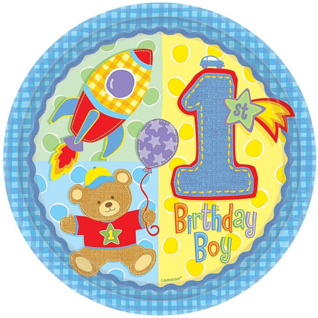 Plates-Bev-Hugs and Stitches Boy-8pk-Paper