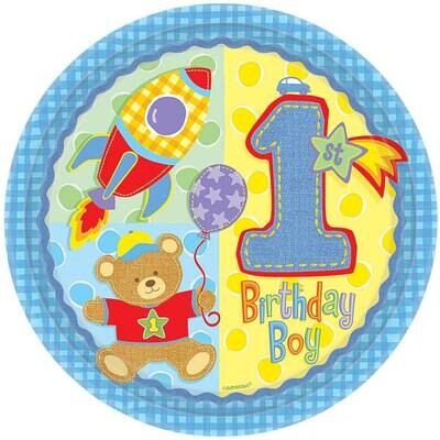 Plates-Bev-Hugs and Stitches Boy-8pk-Paper