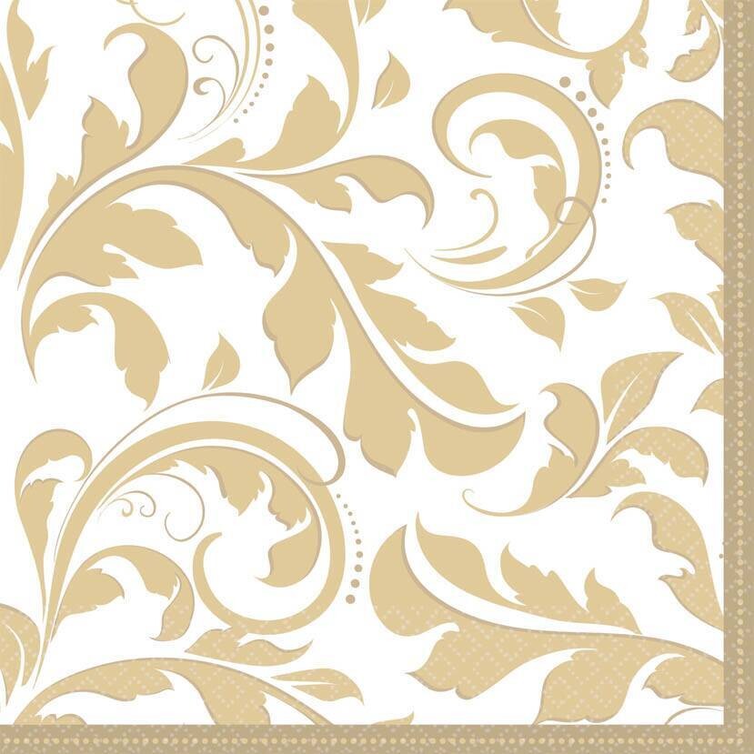 Napkins- LN- Gold Elegant Scroll-16pk-2ply- Discontinued