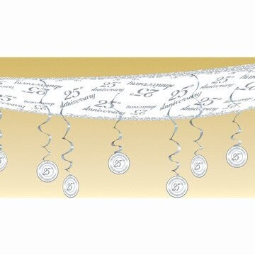 Ceiling Decor-Silver 25th Anniversary-1pkg-12ft