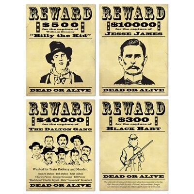 Wanted Signs- Western-4pk