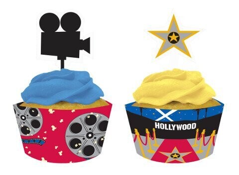 Cupcake Wraps &amp; Toppers-Hollywood Movie Night-12pkg