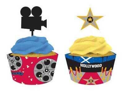 Cupcake Wraps &amp; Toppers-Hollywood Movie Night-12pkg