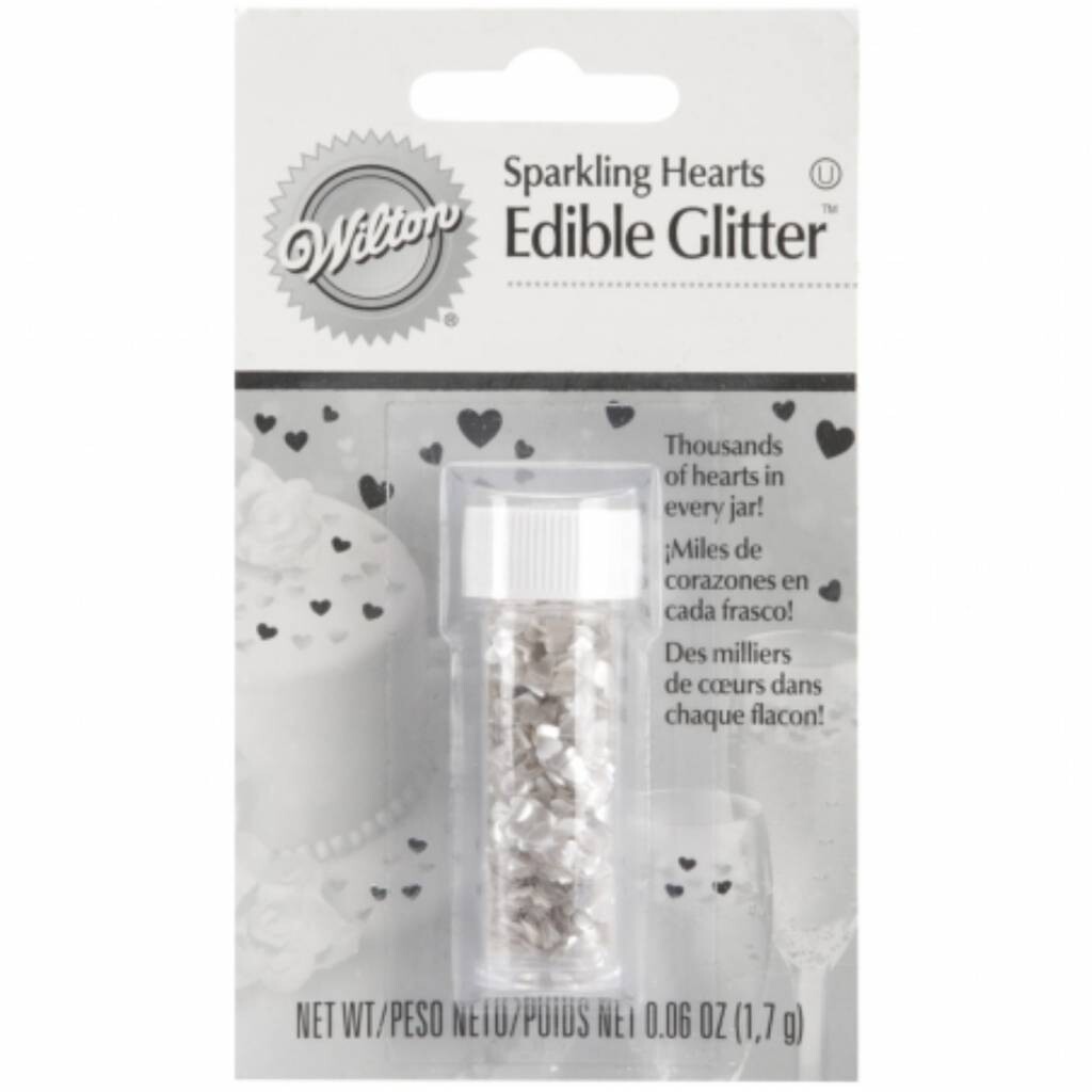 Edible Glitter-Silver Sparkling Hearts-1pkg-1.7g