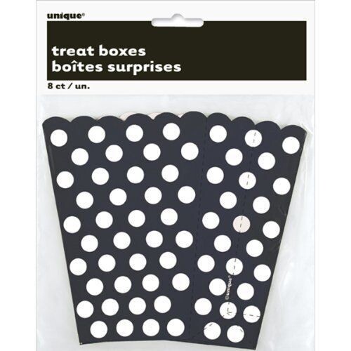 Treat Boxes- Black &amp; White Dots- 8pk/5.5&quot;x3.75&quot;
