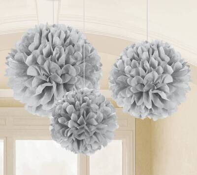 Paper Fluffy Decorations- silver-3pk