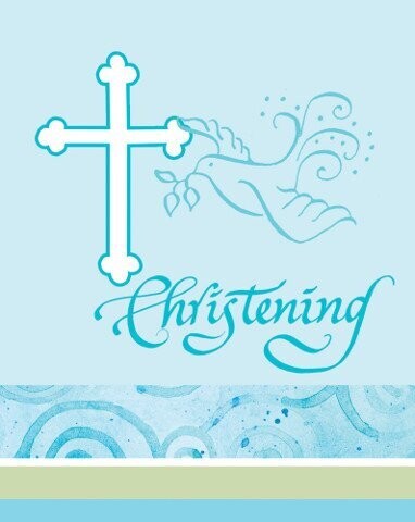 Invitations-Faithful Dove Blue Christening-8pkg