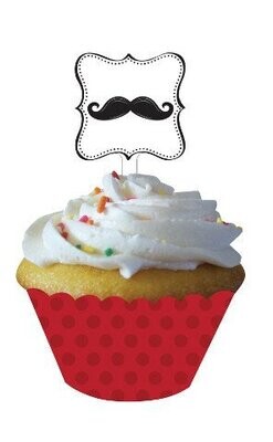 Cupcake Wraps &amp; Toppers-Mustache Madness-12pkg