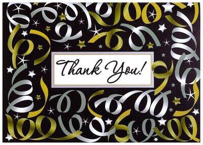 Thank You Cards-Silver Streamers-20pk/5&#39;&#39;