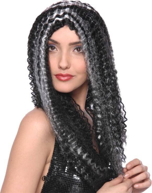 Wig-Crimped Black and Silver-One Size