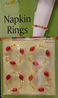 Napkin Rings- Ivory &amp; Red Beads- 4pk