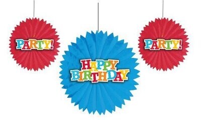 Tissue Fans- Birthday Celebration- 3pk/12&quot; &amp; 8&quot;