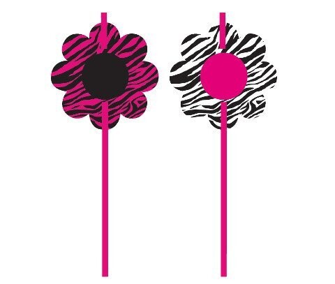 Plastic Straws-Pink Zebra-6pkg-8.25&quot;