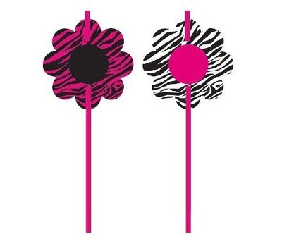 Plastic Straws-Pink Zebra-6pkg-8.25&quot;