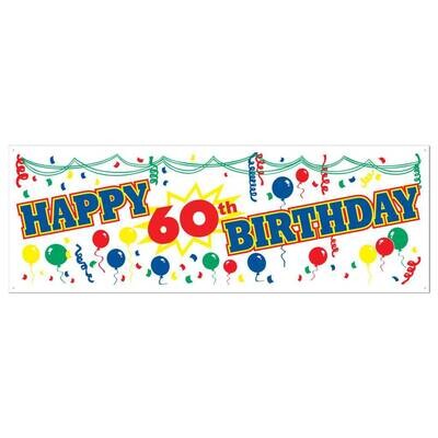 Sign Banner-Plastic-Happy 60th Birthday-1pkg-5ft
