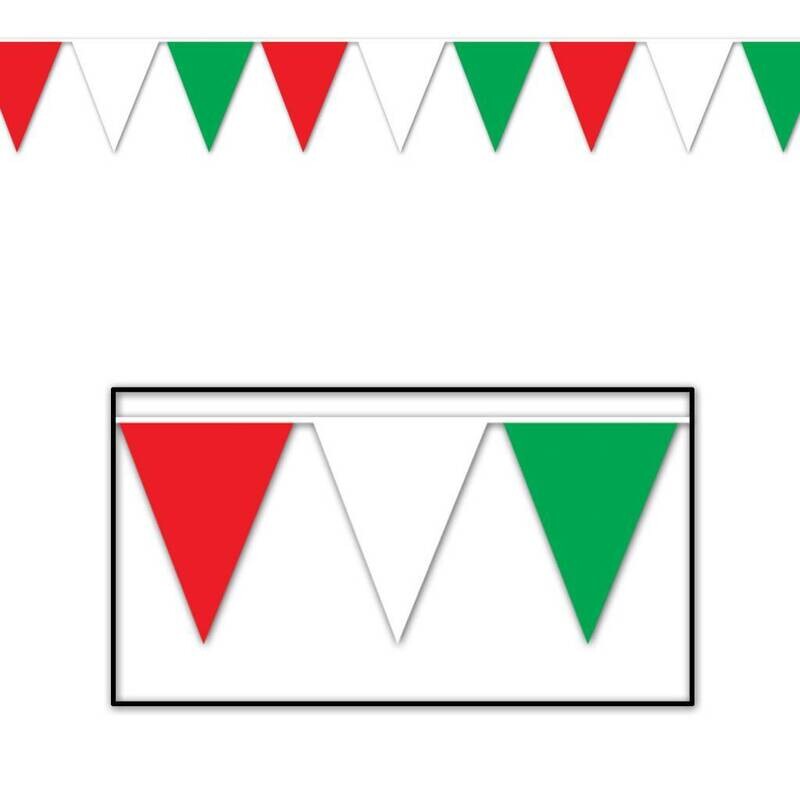 Pennant Banner-Plastic-Red, White, and Green-1pkg-12ft