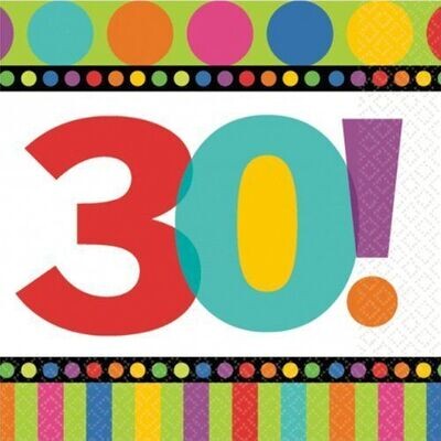 Napkins-LN-30th Bday Dots and Stripes-16pk-2Ply