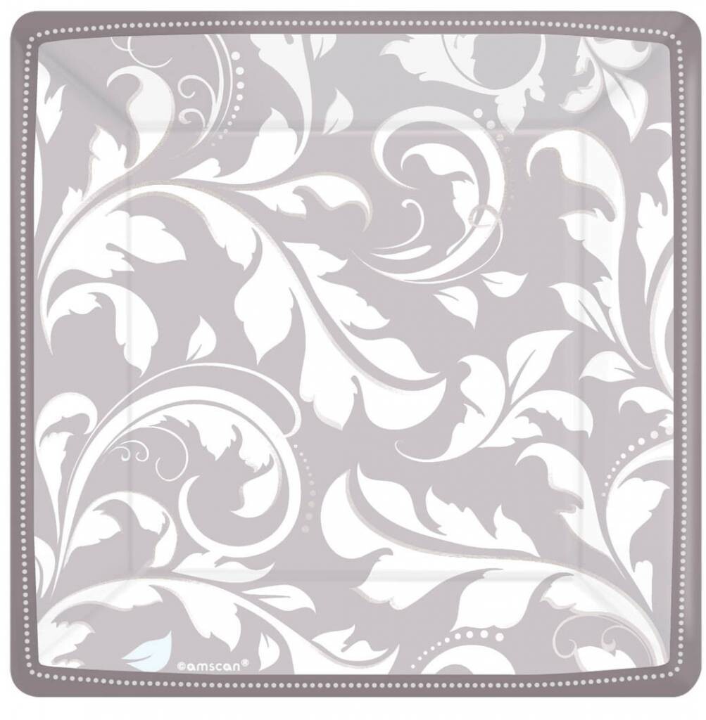 Plates- BEV- Silver Elegant Scroll-8pk - Discontinued