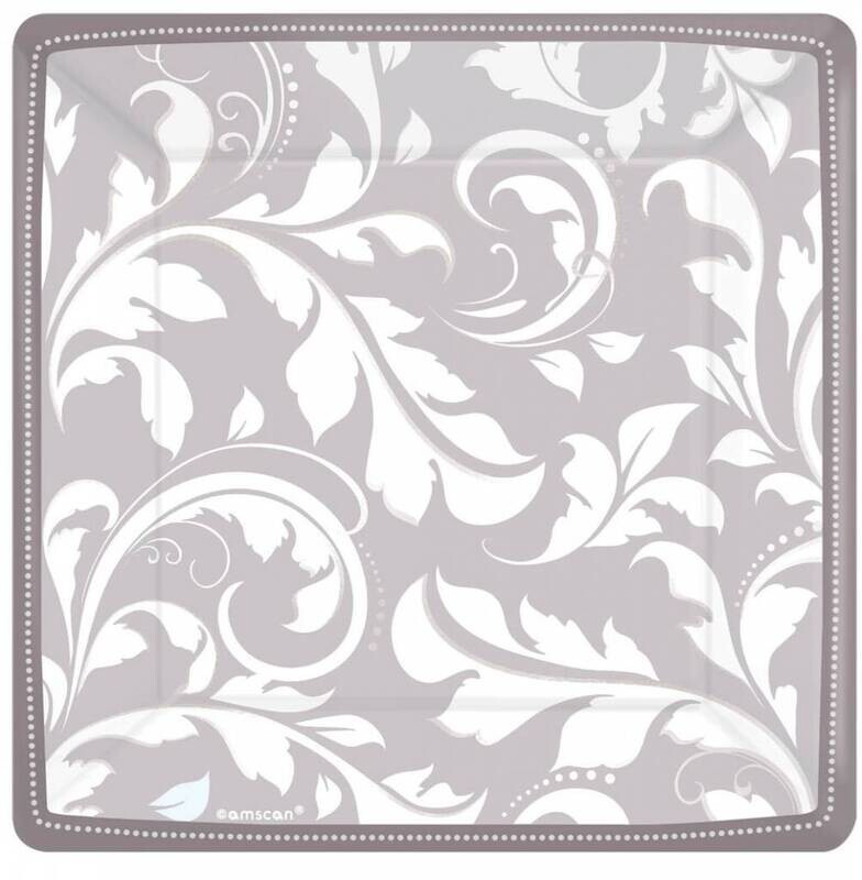 Plates- BEV- Silver Elegant Scroll-8pk - Discontinued