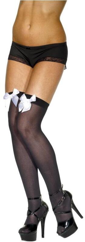 Costume Accessory-Black Hold up Stockings with Bow-One Size