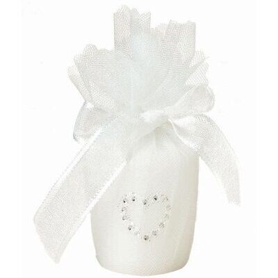 Candle-White with Rhinestone Heart-3&#39;&#39;